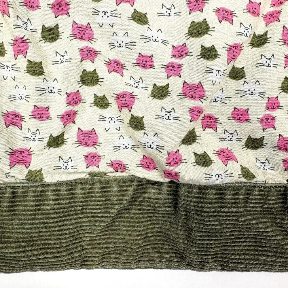 VTG Y2K Gap Kids Cat Print Corduroy Jacket Girls Sz S Olive Green‎ Cat Zipper